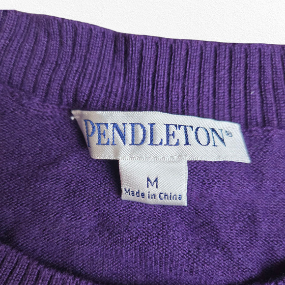 Y2K Vintage Pendleton Purple Gold Button Front Merino Wool Cardigan Size Medium - Picture 5 of 8